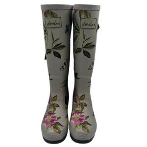 NWT- Joules Unisex Welly Knee High Olive/Tan Pink Floral Rain Boot Size 5